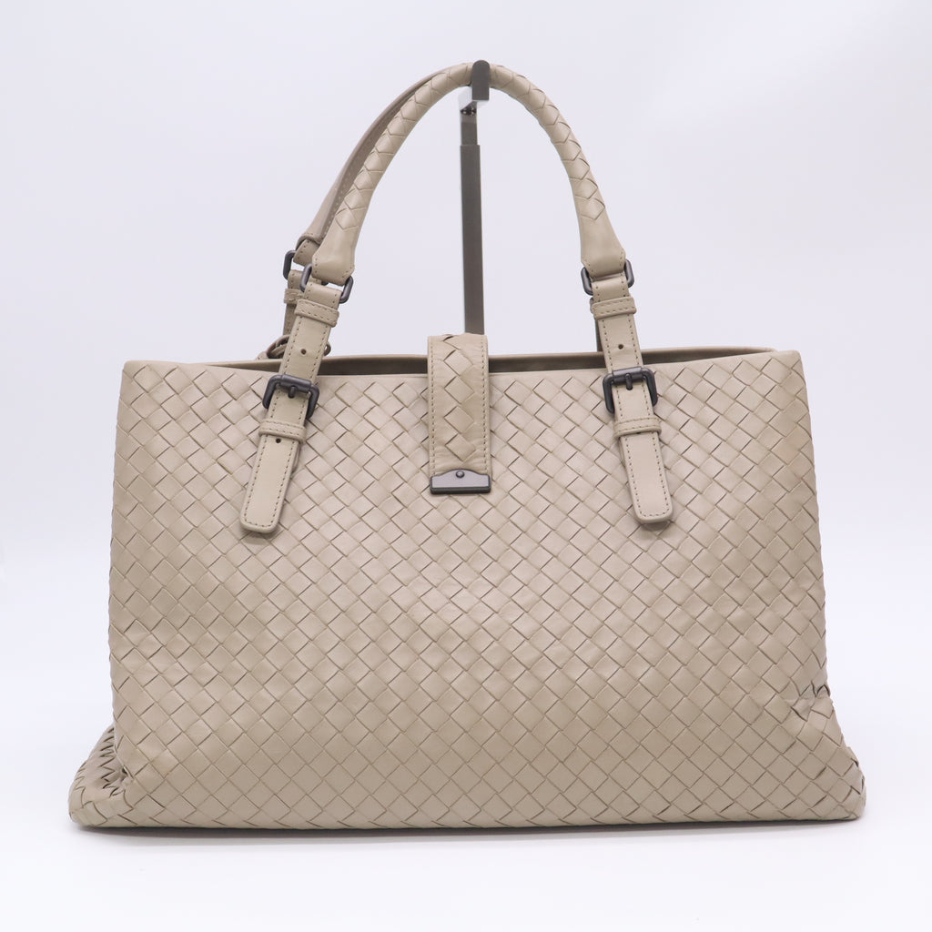 Bottega Veneta Large Roma Tote Bag Lambskin Intrecciato Nappa Grey B24053