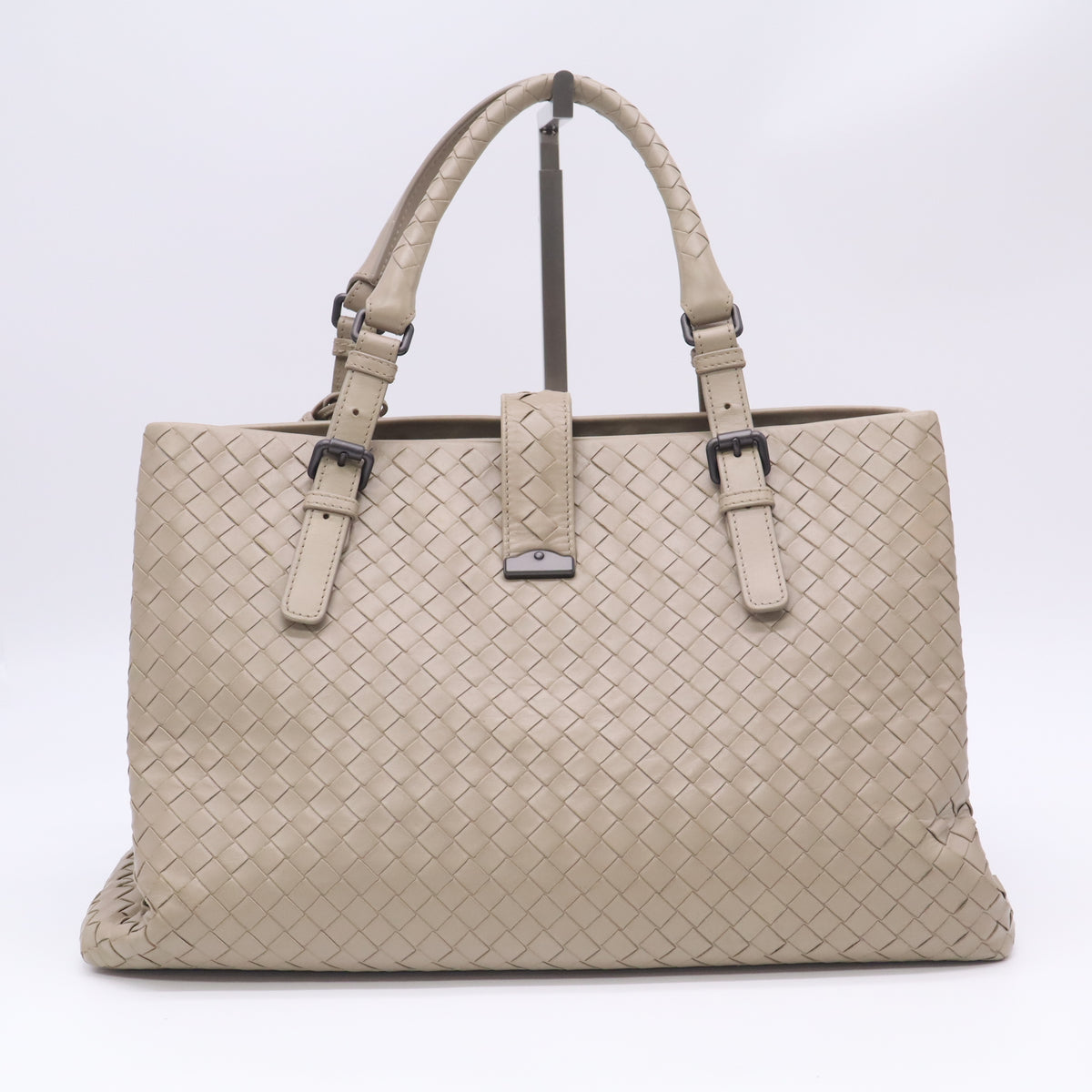 Bottega Veneta Large Roma Tote Bag Lambskin Intrecciato Nappa Grey B24053