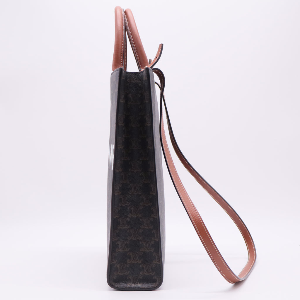Triomphe Canvas Calfskin Small Vertical Cabas Tan twins