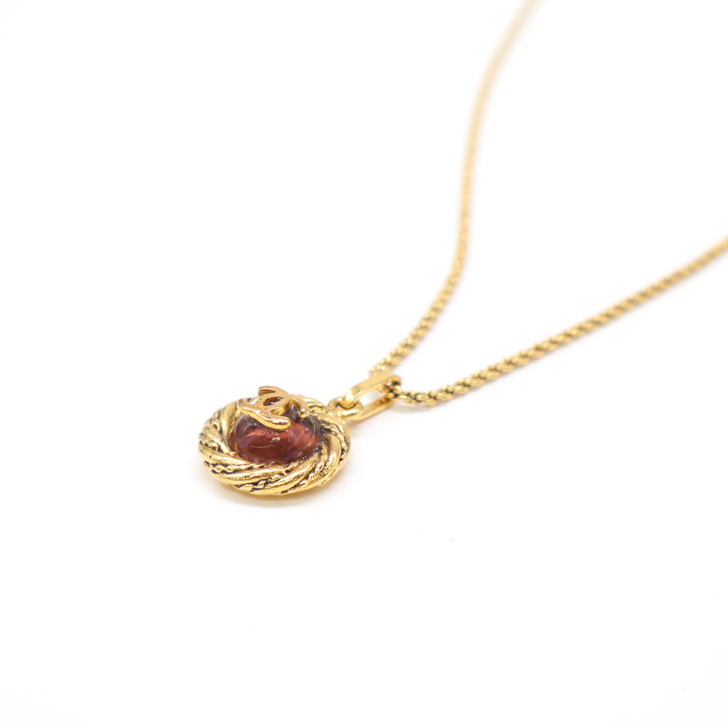 CHANEL CC Logo Large Round Pendant Necklace W21988