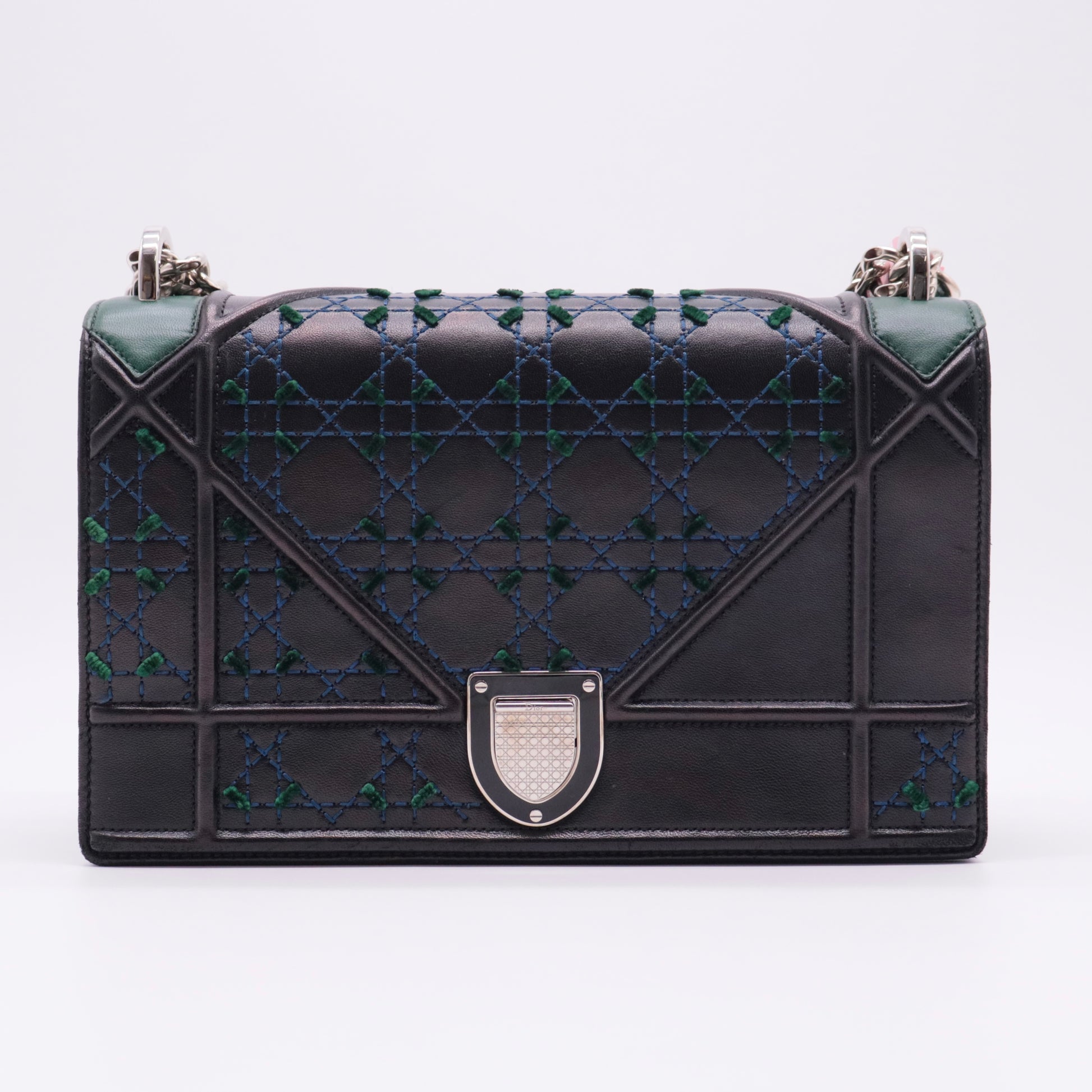 Diorama Embroidered Leather Shoulder Bag Black/Green/Blue twins