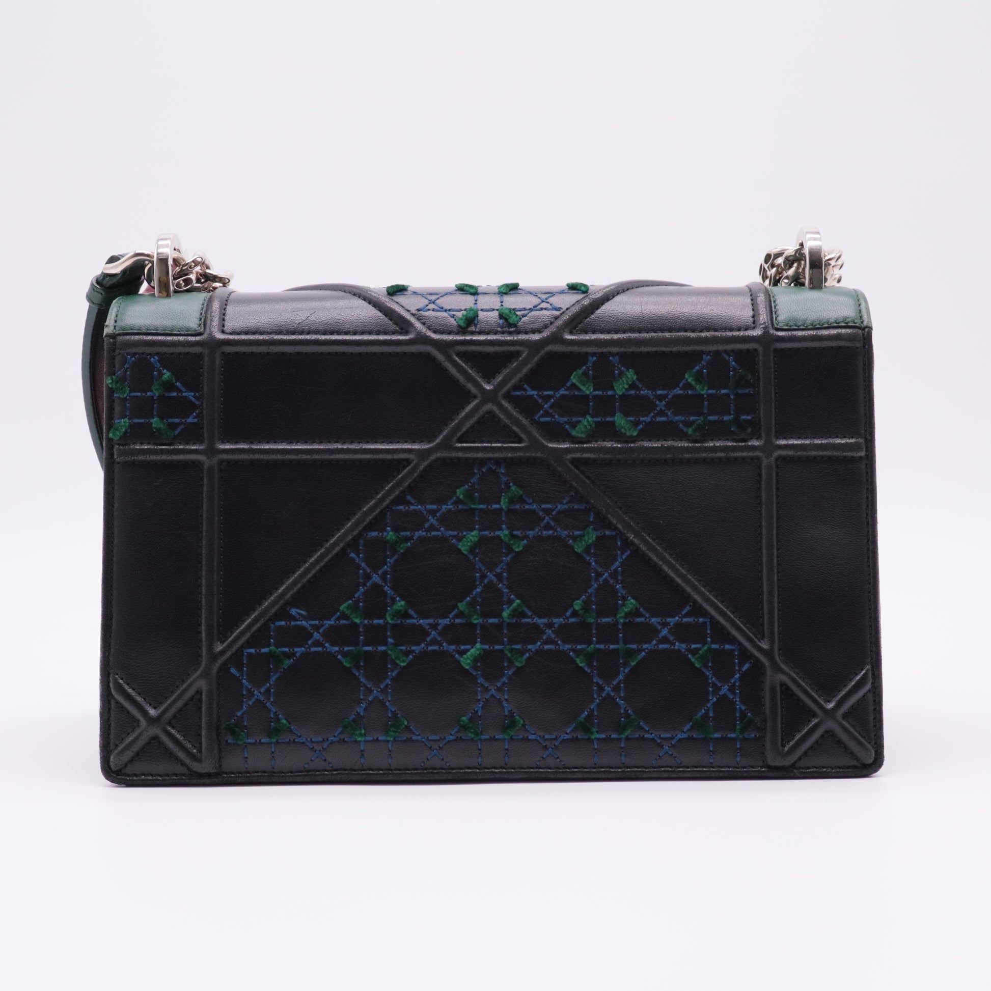 Diorama Embroidered Leather Shoulder Bag Black/Green/Blue twins