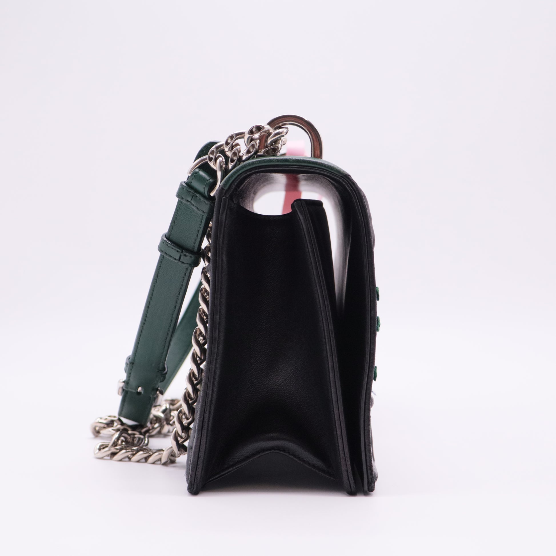 Diorama Embroidered Leather Shoulder Bag Black/Green/Blue twins