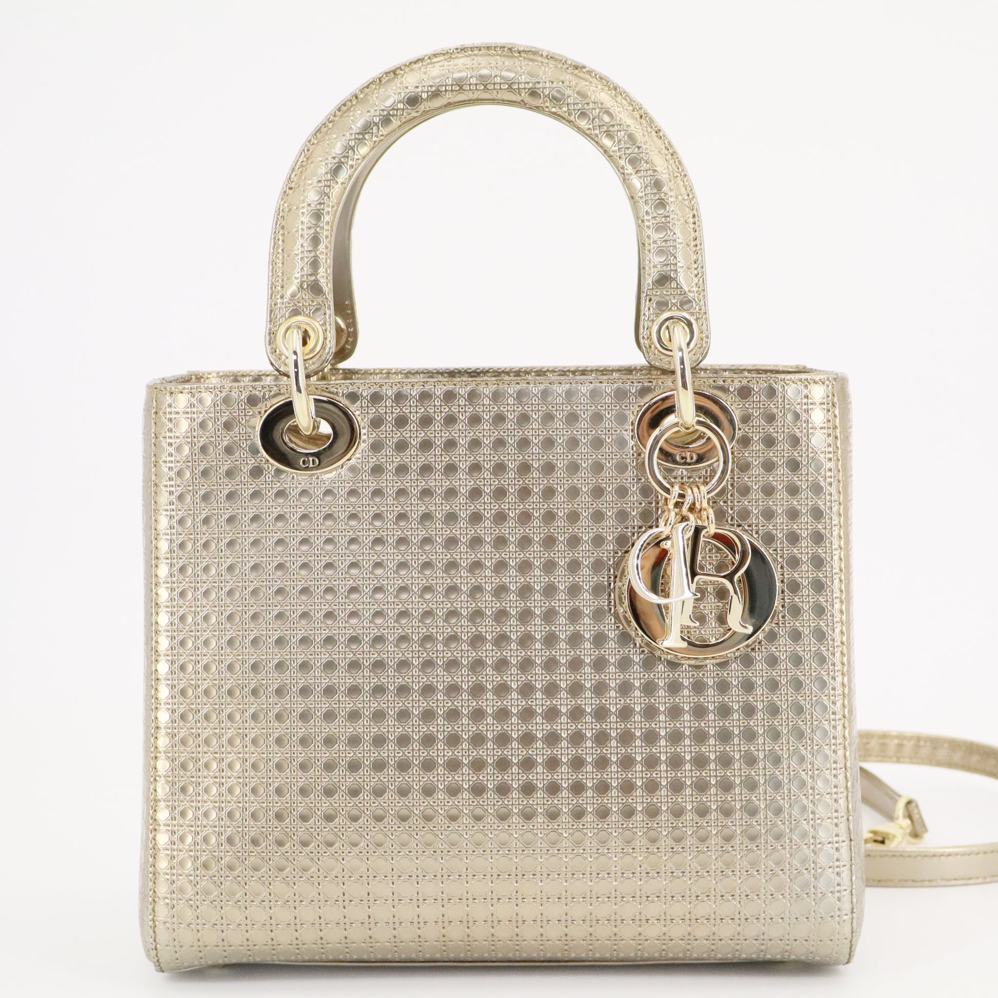 Gold Micro Cannage Patent Leather Medium Lady Dior Tote
