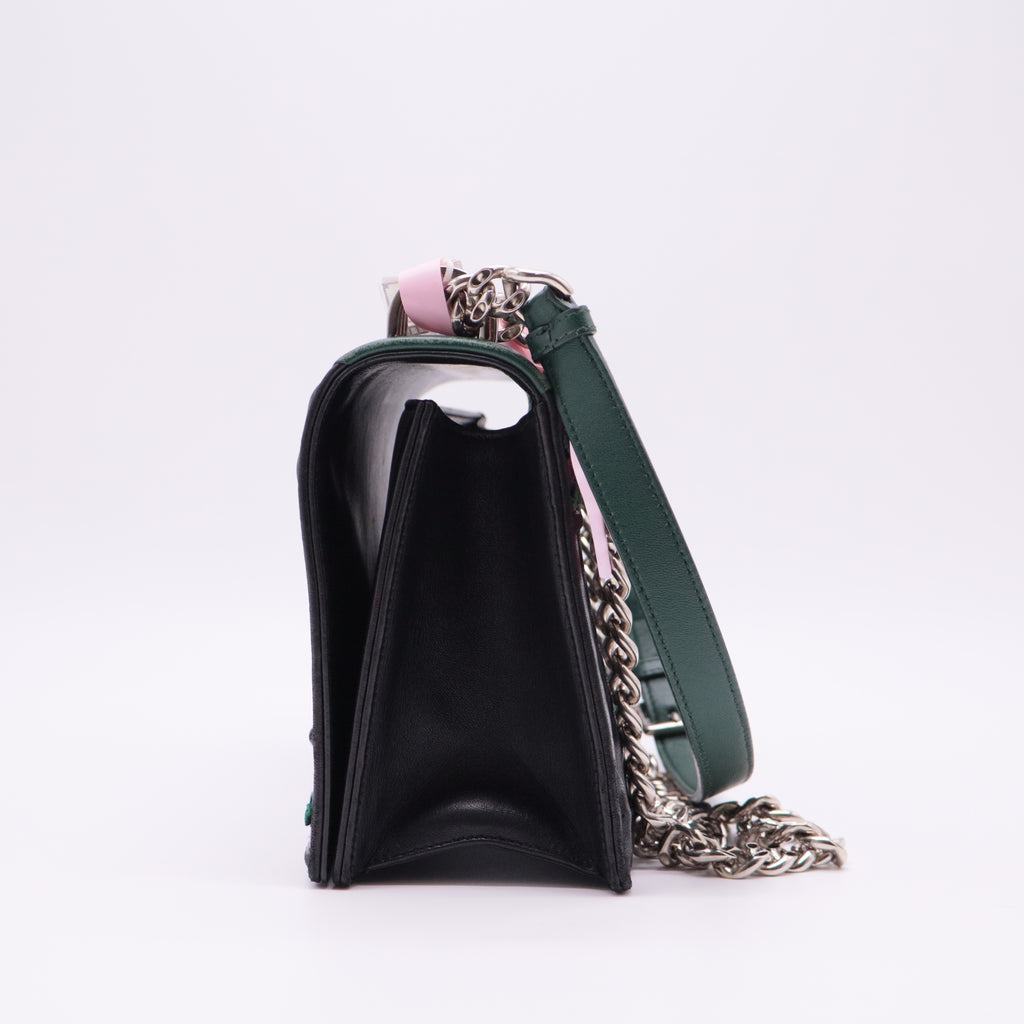 Diorama Embroidered Leather Shoulder Bag Black/Green/Blue twins