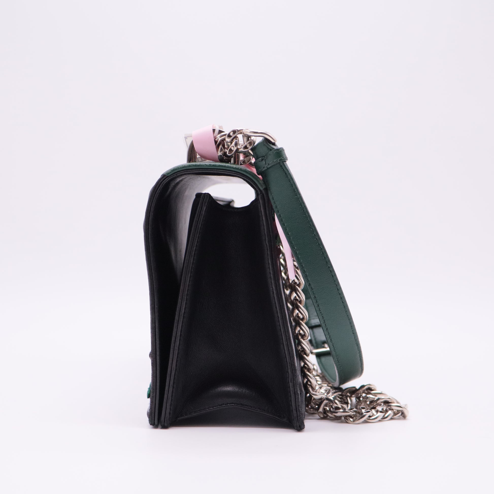 Diorama Embroidered Leather Shoulder Bag Black/Green/Blue twins