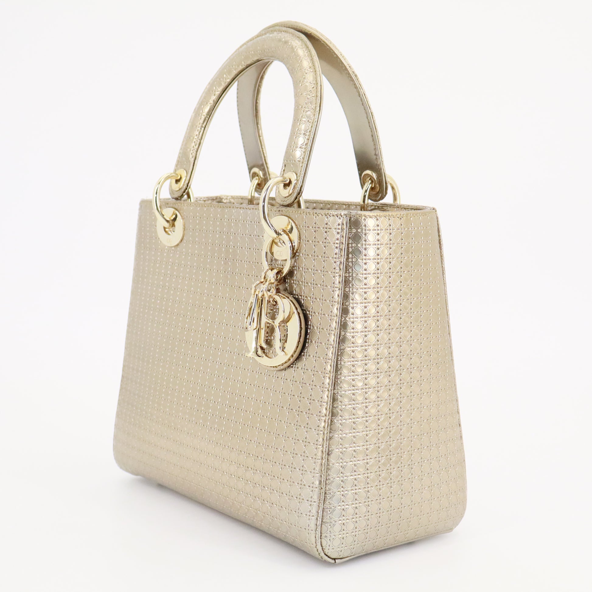 Gold Micro Cannage Patent Leather Medium Lady Dior Tote