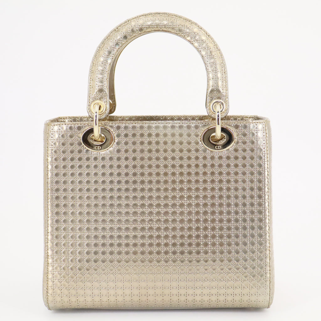 Gold Micro Cannage Patent Leather Medium Lady Dior Tote