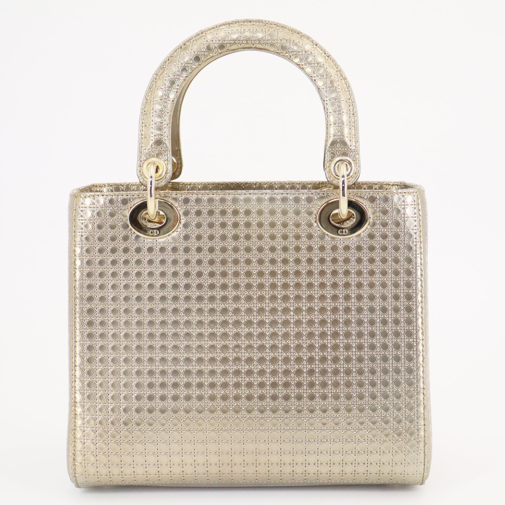 Gold Micro Cannage Patent Leather Medium Lady Dior Tote