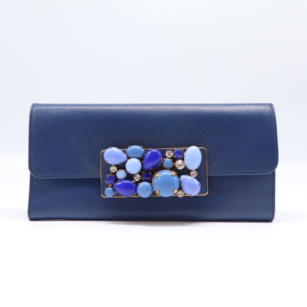 Prada Saffiano Crystal Bijoux Flap Long Wallet W21643