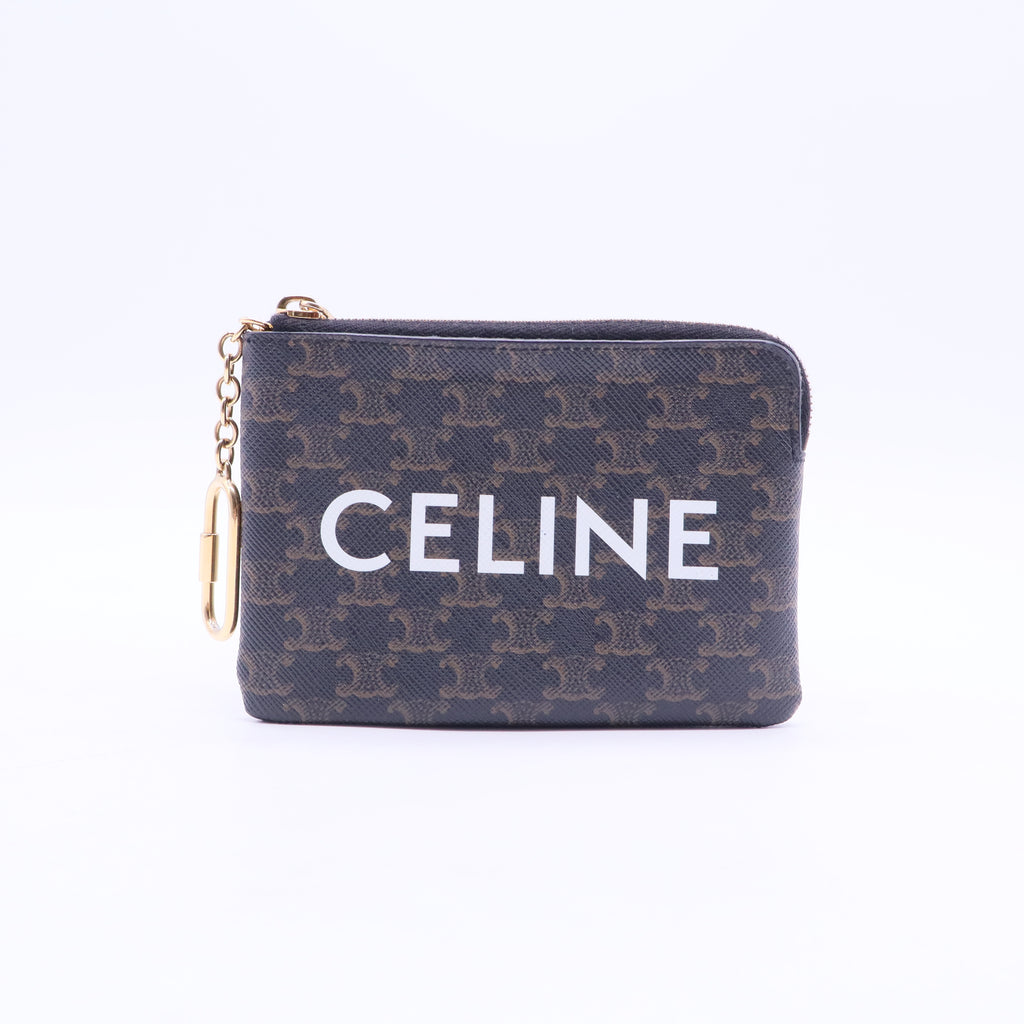 Triomphe Canvas Logo Coin and Card Pouch With Hook Black W20364