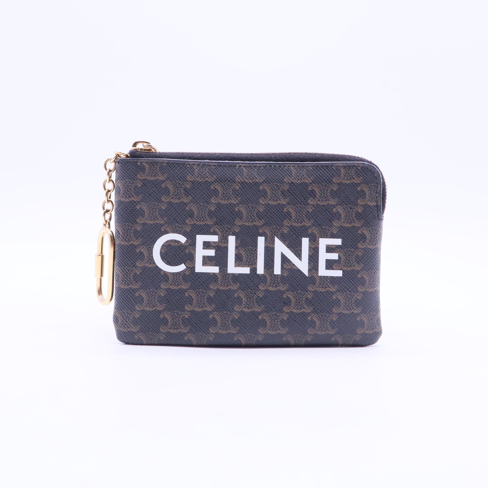 Triomphe Canvas Logo Coin and Card Pouch With Hook Black W20364