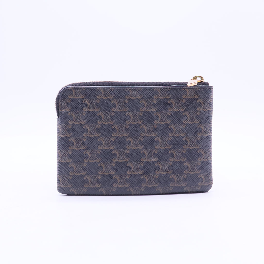 Triomphe Canvas Logo Coin and Card Pouch With Hook Black W20364