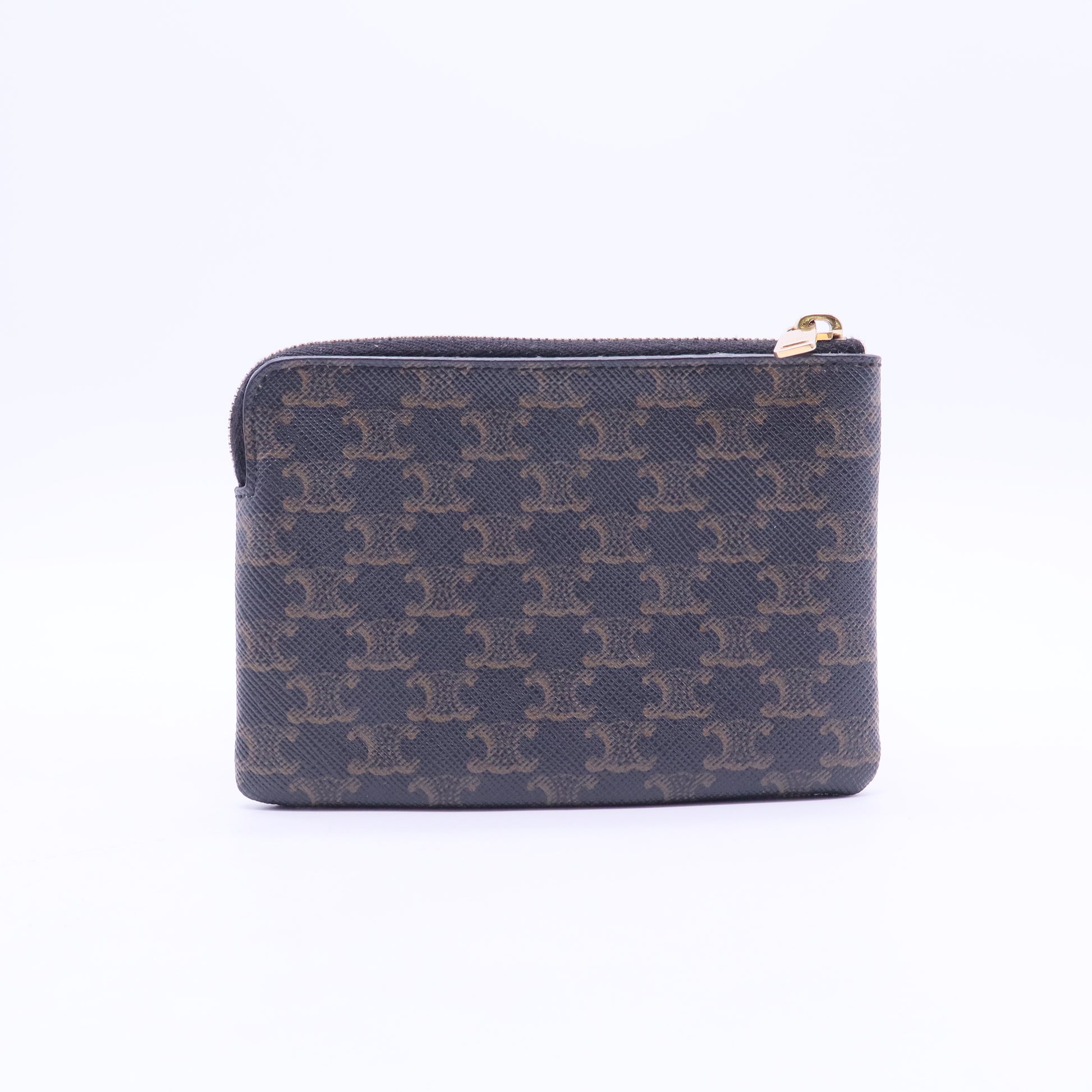 Triomphe Canvas Logo Coin and Card Pouch With Hook Black W20364