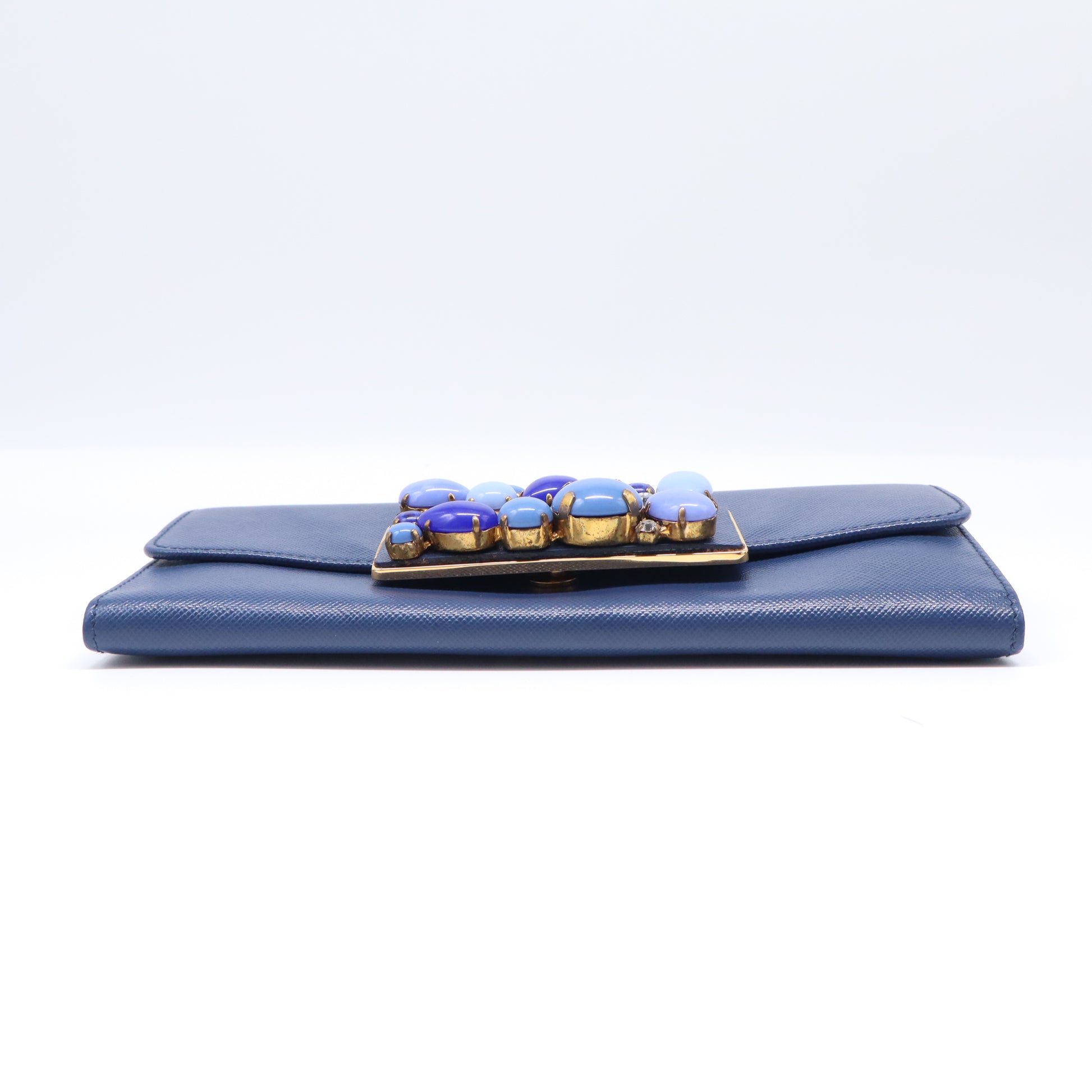 Prada Saffiano Crystal Bijoux Flap Long Wallet W21643