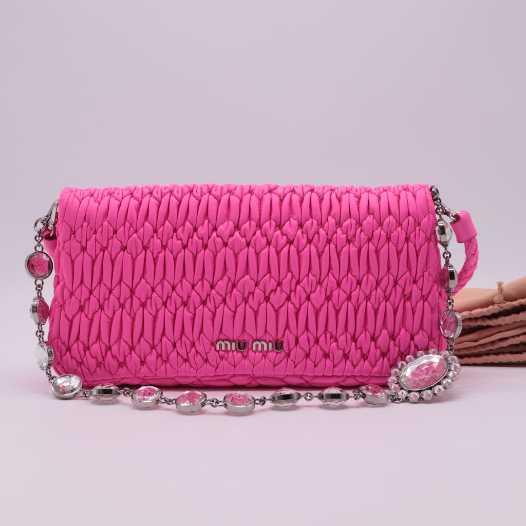 Matelassé Satin Crystal Chain Shoulder Bag twins