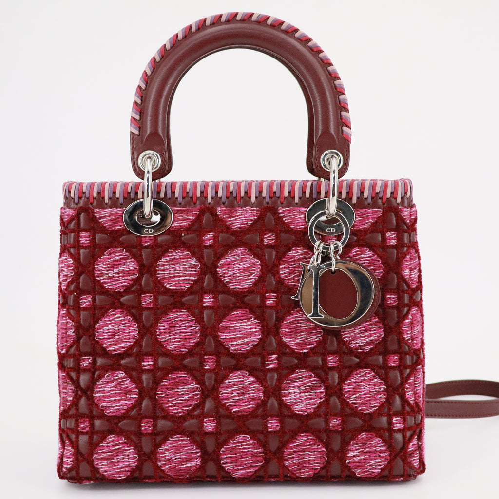 Tweed Lady Dior Medium Pink Leather With Tweed