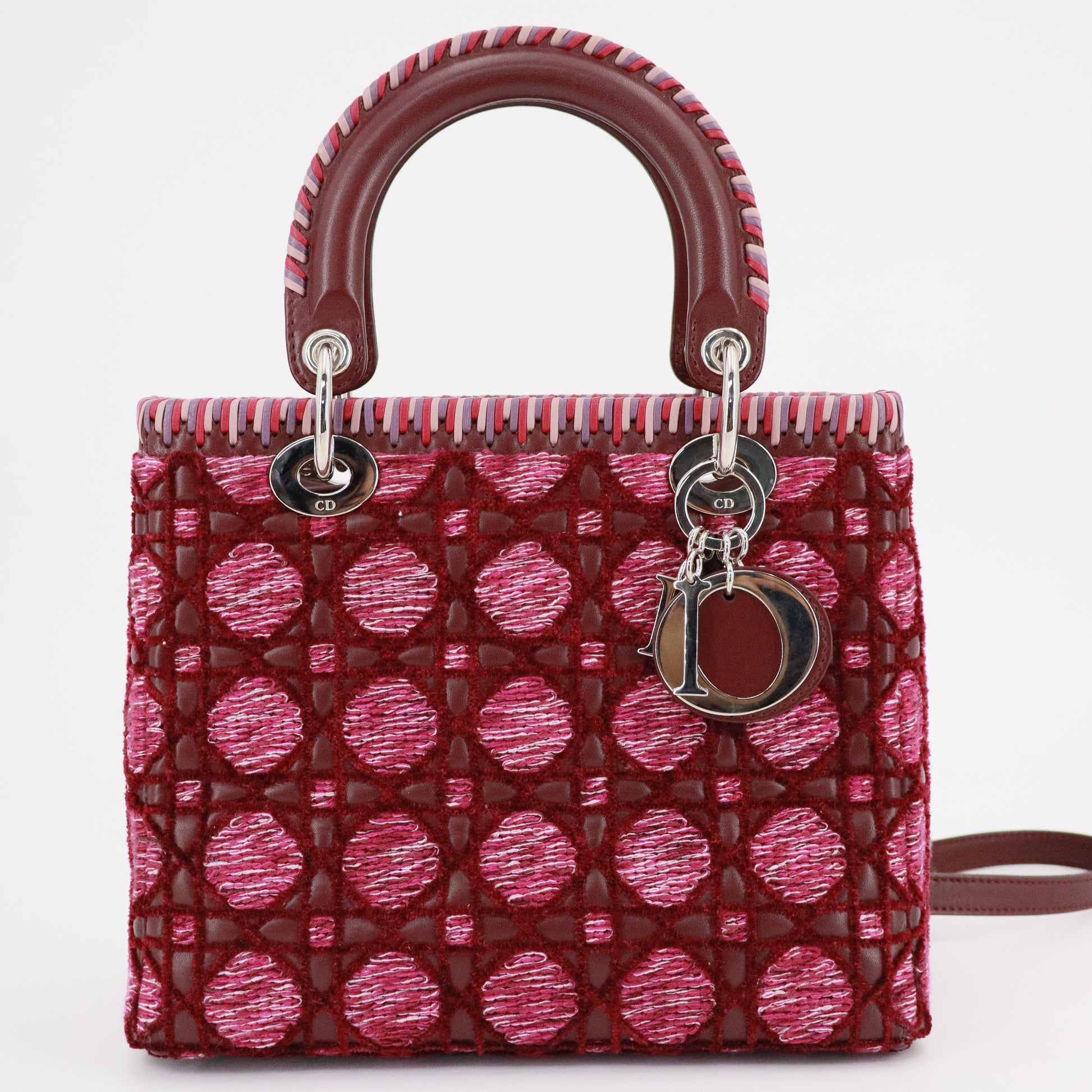 Tweed Lady Dior Medium Pink Leather With Tweed