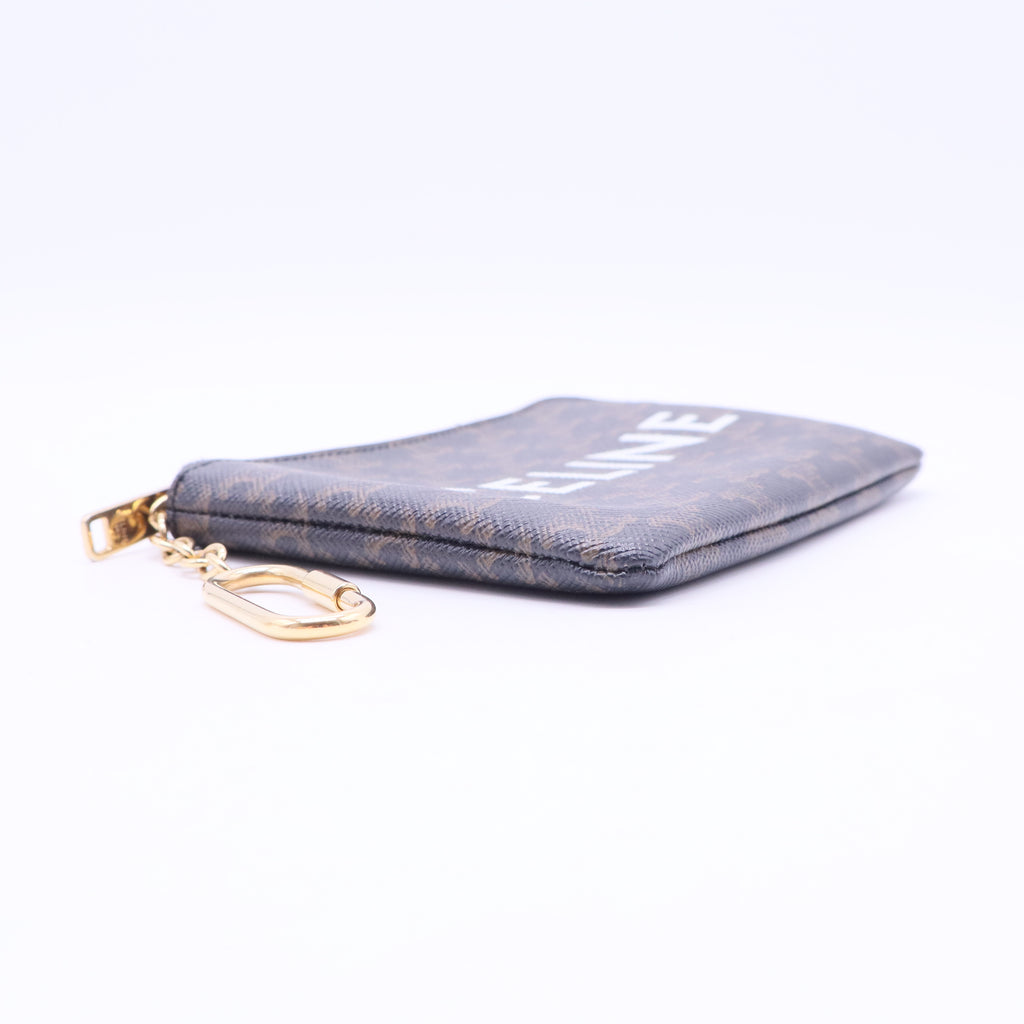 Triomphe Canvas Logo Coin and Card Pouch With Hook Black W20364