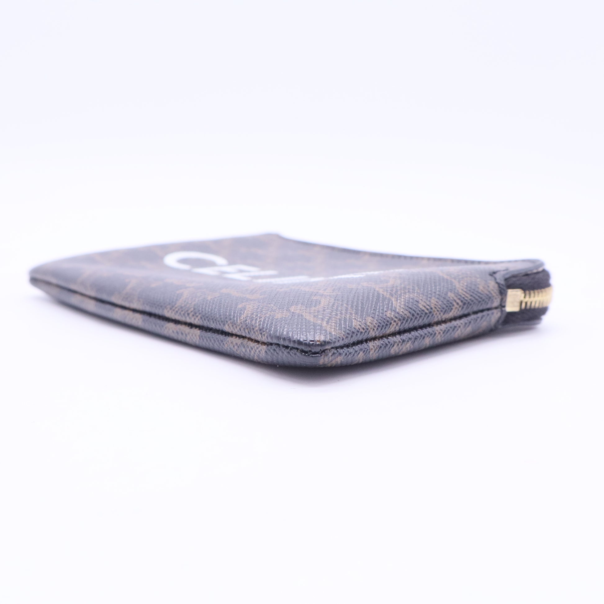 Triomphe Canvas Logo Coin and Card Pouch With Hook Black W20364