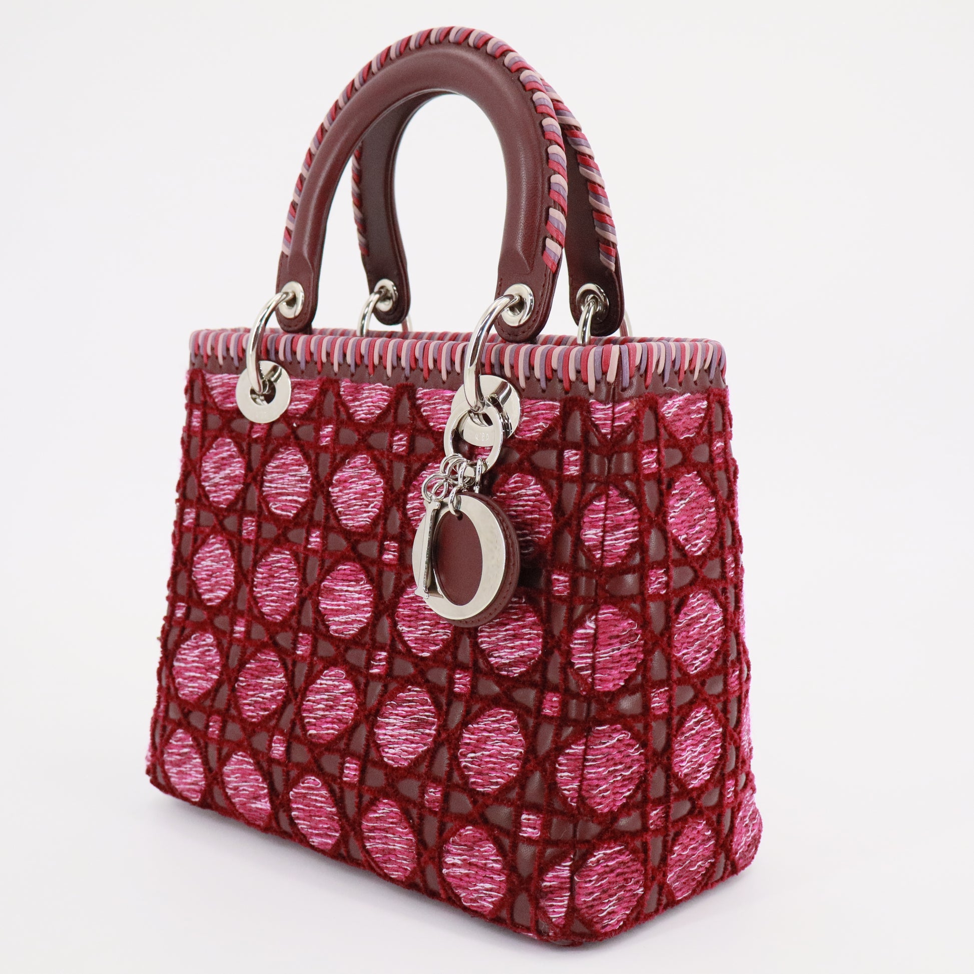 Tweed Lady Dior Medium Pink Leather With Tweed