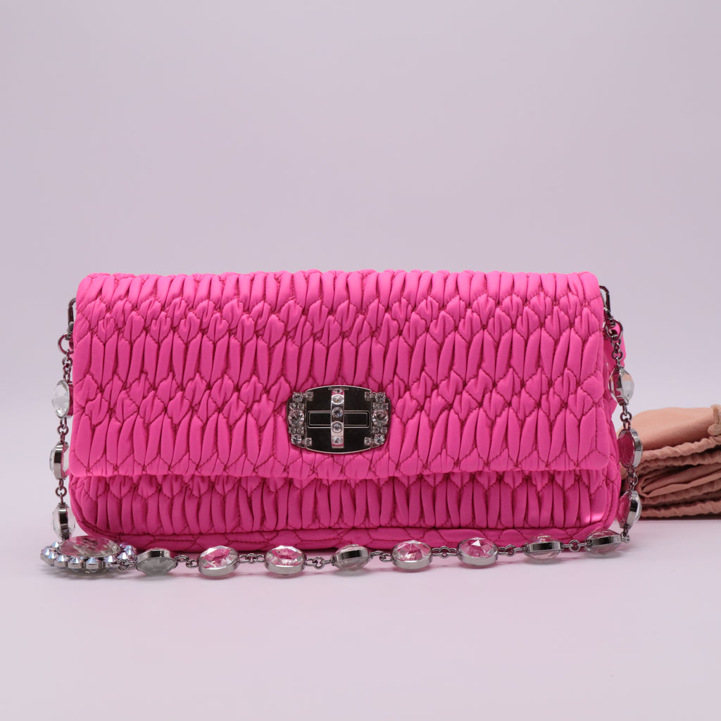 Matelassé Satin Crystal Chain Shoulder Bag twins