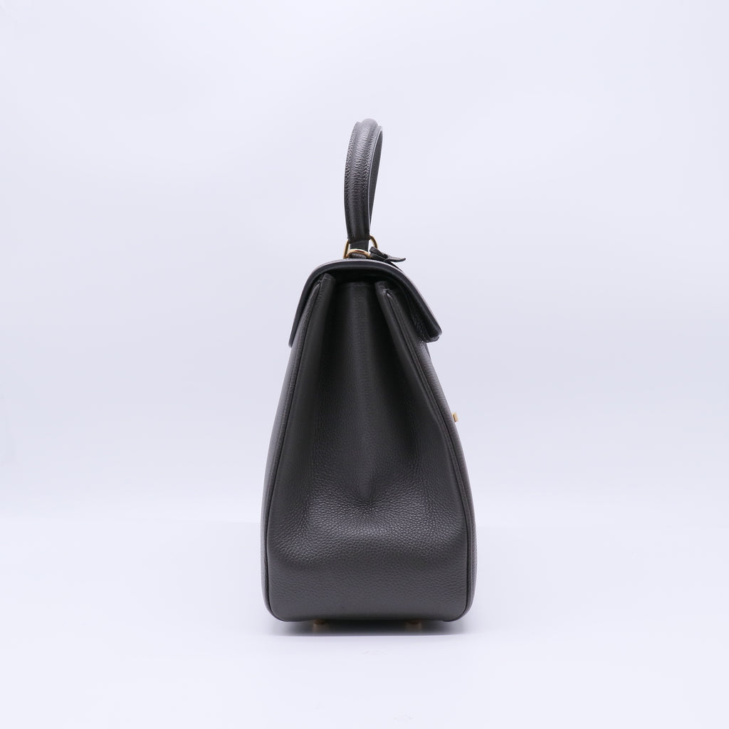 Grained Calfskin Medium 16 Top Handle Bag Grey B22221
