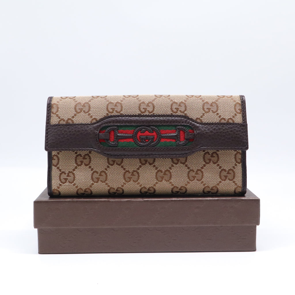 Gucci GG Canvas Vintage Web Horsebit Continental Flap Long Wallet W21639