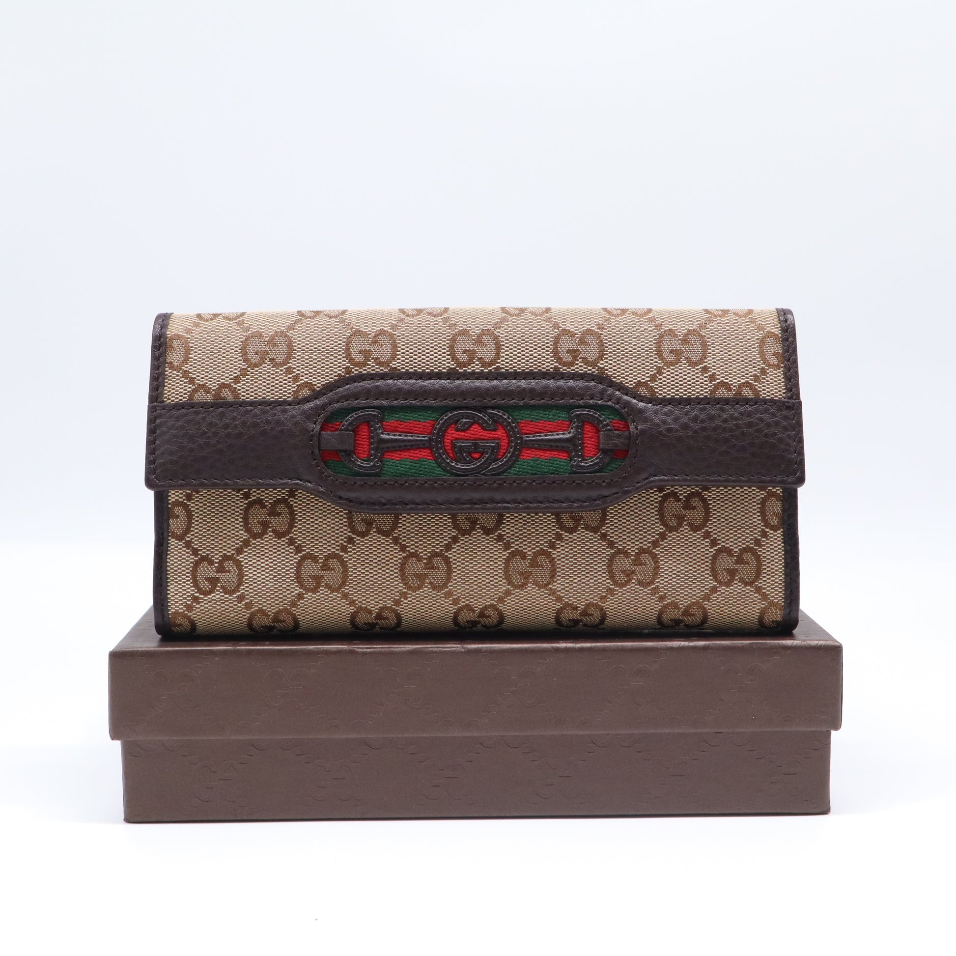 Gucci GG Canvas Vintage Web Horsebit Continental Flap Long Wallet W21639