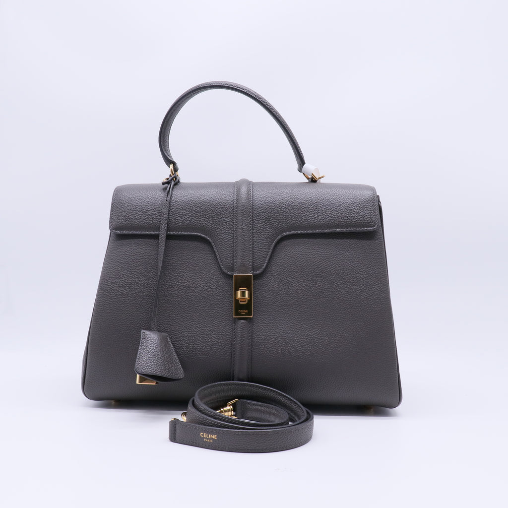 Grained Calfskin Medium 16 Top Handle Bag Grey B22221