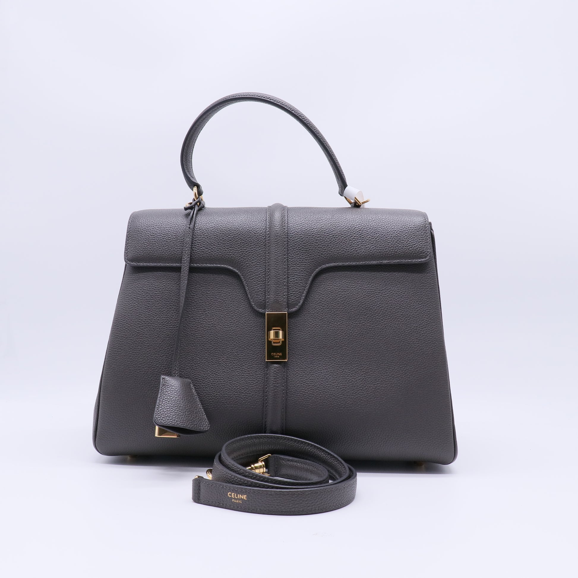 Grained Calfskin Medium 16 Top Handle Bag Grey B22221