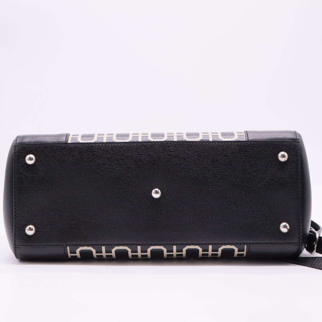 Black/White Leather Bamboo Top Handle Shopper Tote twins