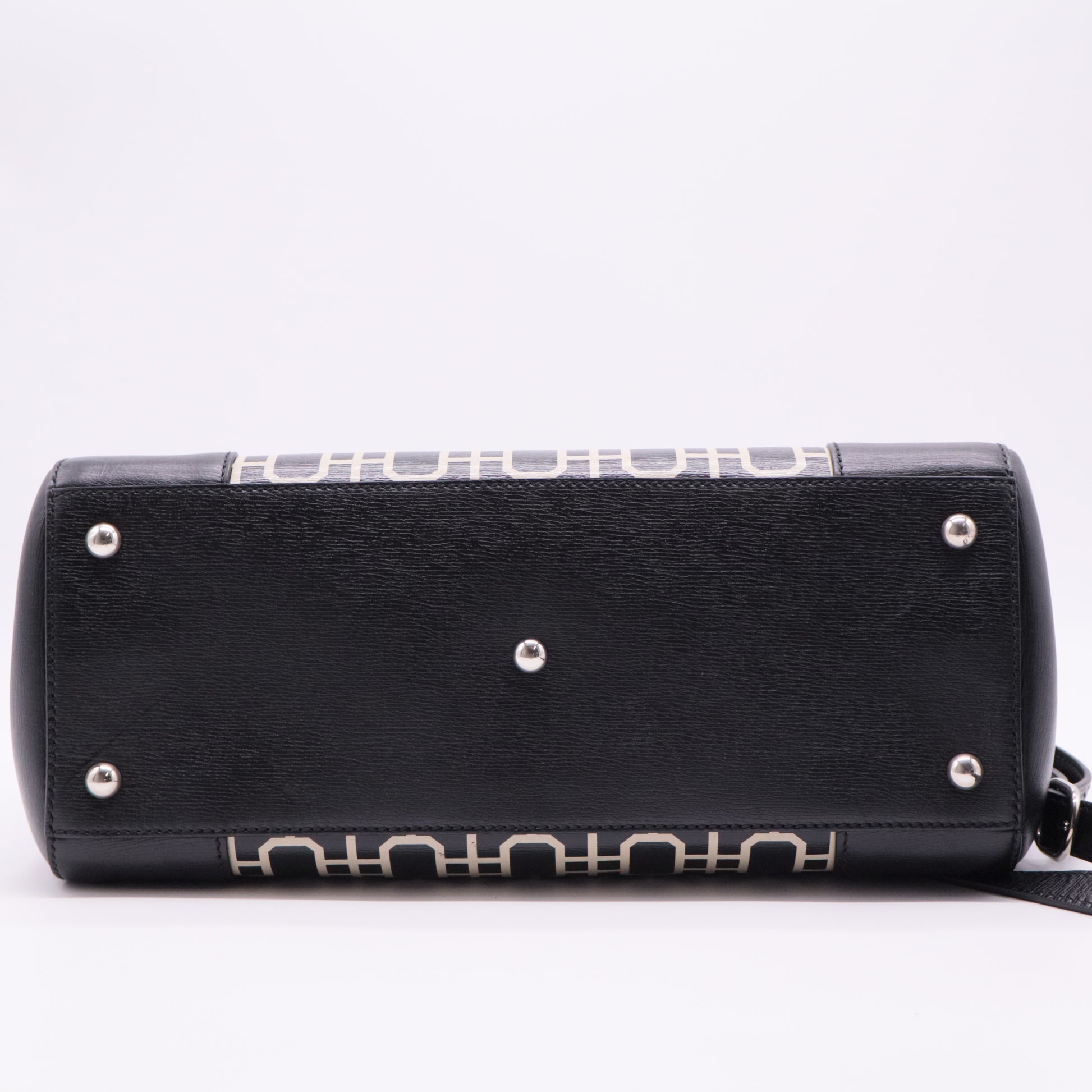 Black/White Leather Bamboo Top Handle Shopper Tote twins