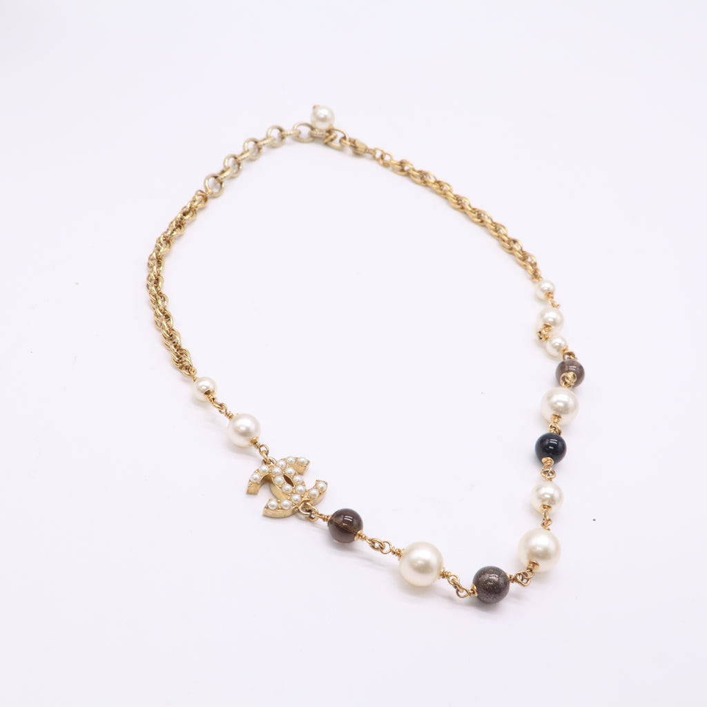Chanel Glass Pearl, Black Bead, & Crystal CC Choker Necklace W22681