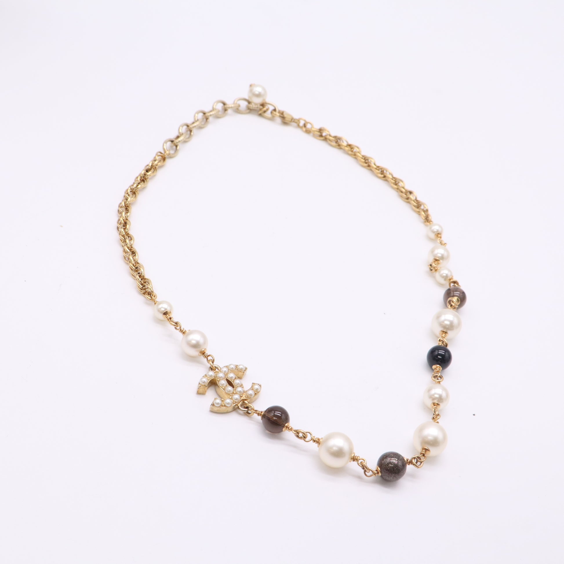 Chanel Glass Pearl, Black Bead, & Crystal CC Choker Necklace W22681