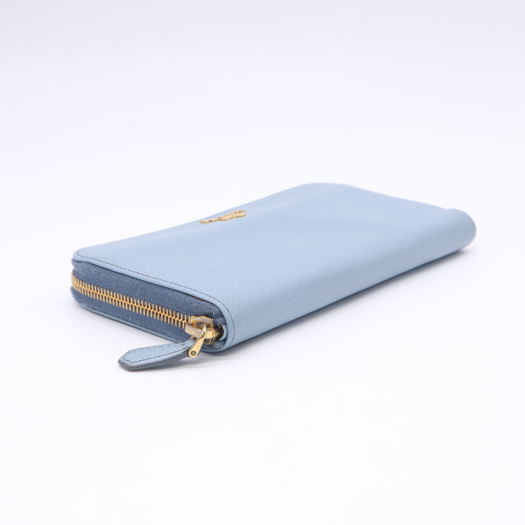 Blue leather long wallet W23122