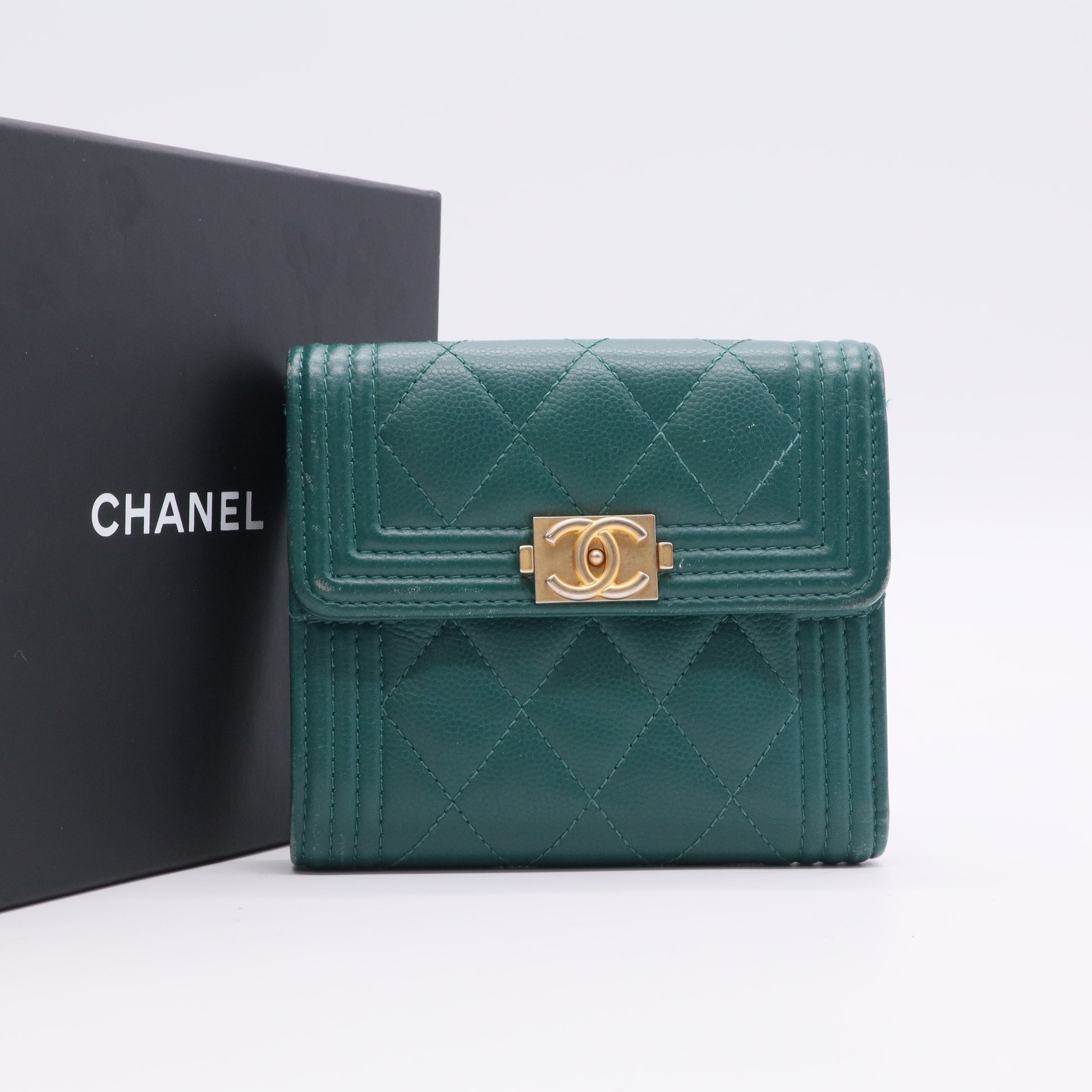 Chanel Boy Wallet with Gold Buckle, Green twins