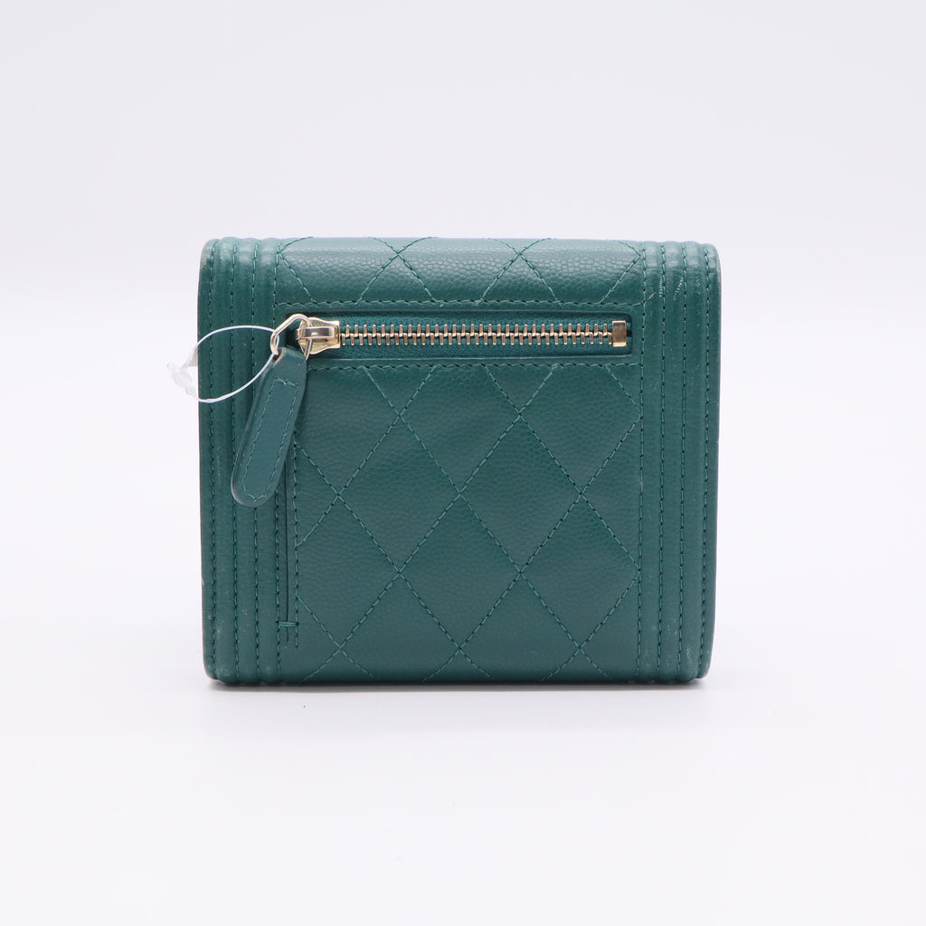 Chanel Boy Wallet with Gold Buckle, Green twins