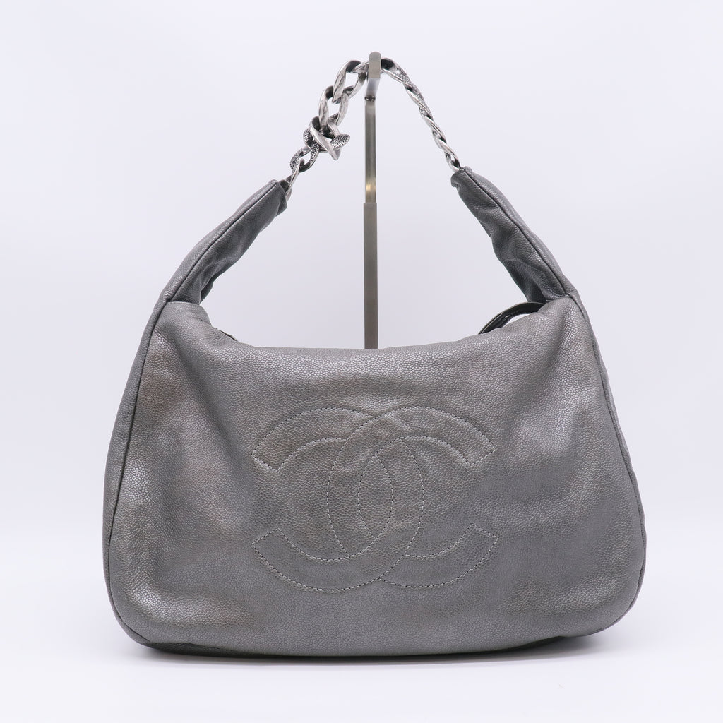 Pewter Glazed Caviar Leather Caviar 31 Small Hobo Bag B23435