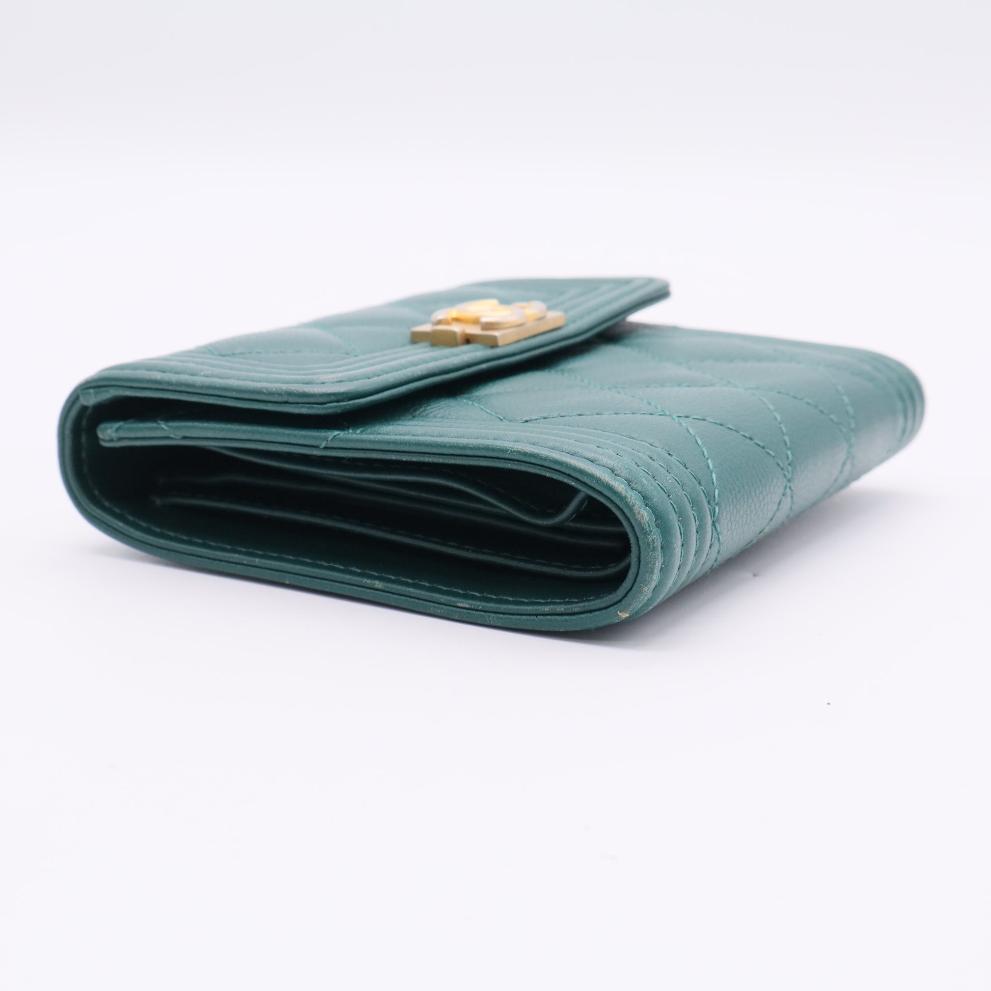 Chanel Boy Wallet with Gold Buckle, Green twins