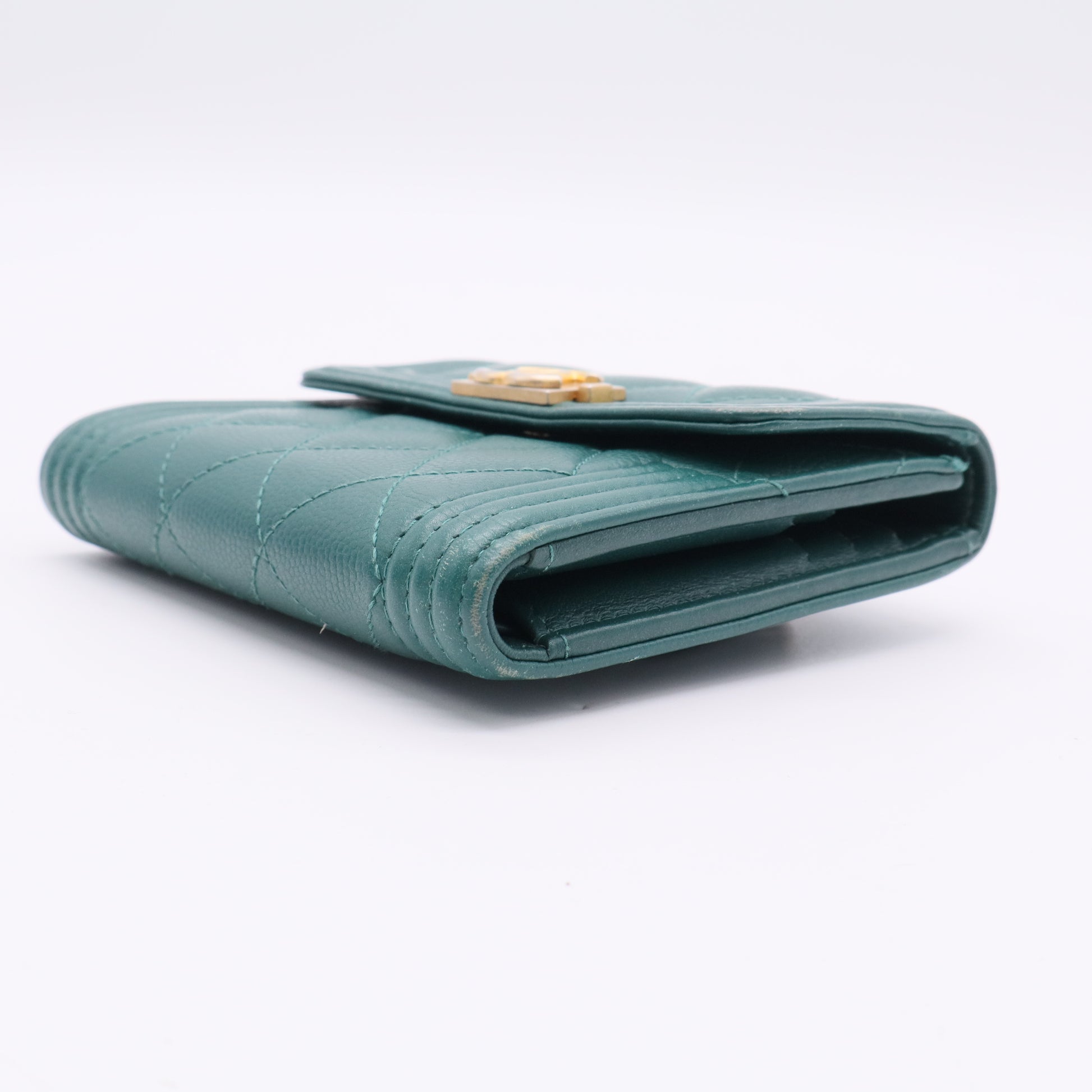 Chanel Boy Wallet with Gold Buckle, Green twins