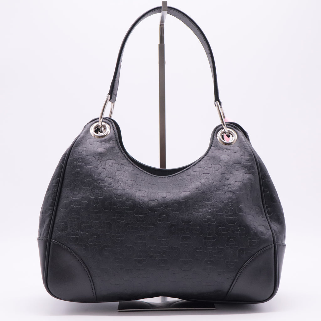 Horsebit Embossed Leather Bag Black twins