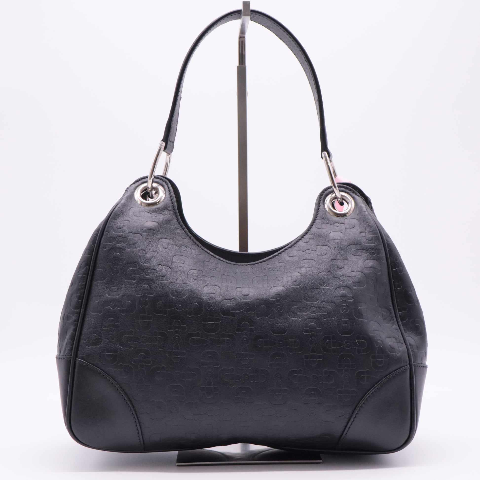 Horsebit Embossed Leather Bag Black twins