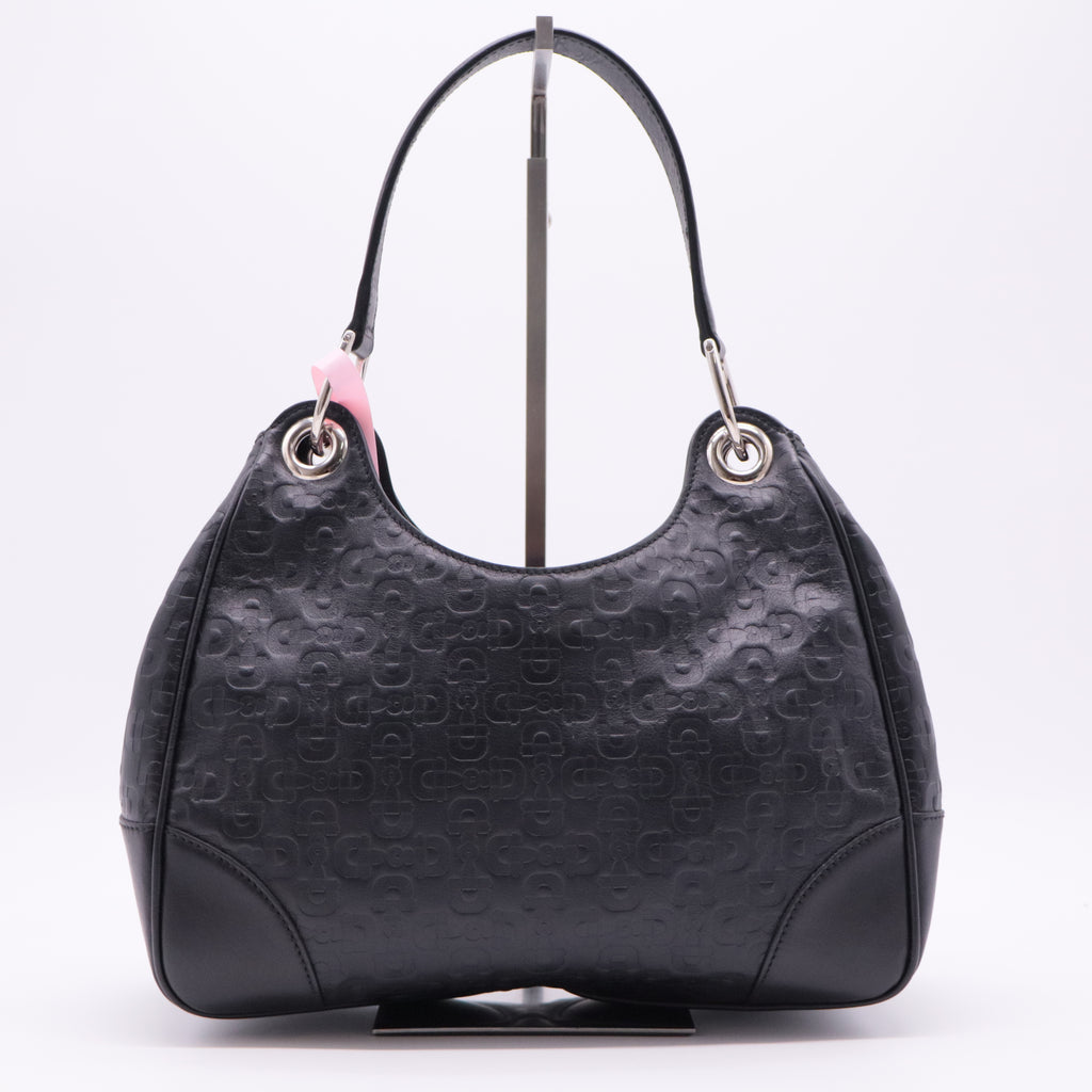 Horsebit Embossed Leather Bag Black twins