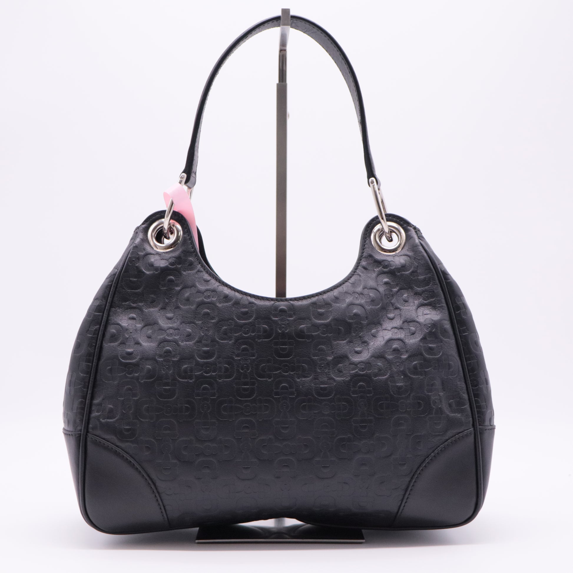 Horsebit Embossed Leather Bag Black twins