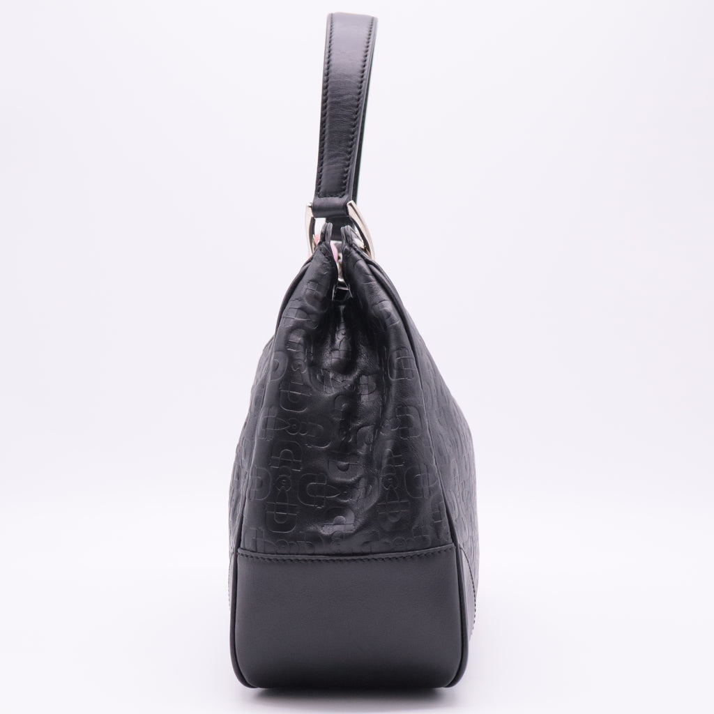 Horsebit Embossed Leather Bag Black twins