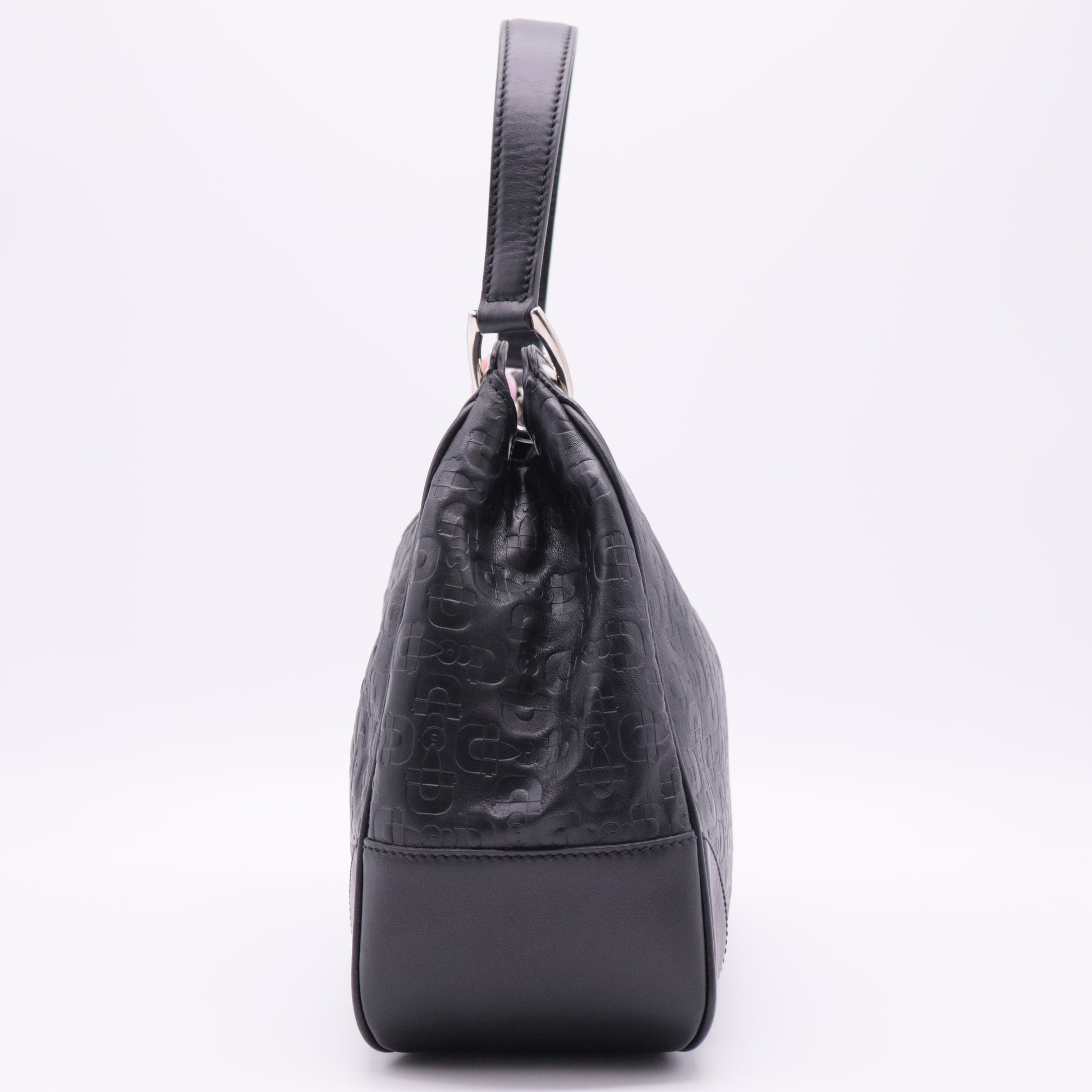 Horsebit Embossed Leather Bag Black twins