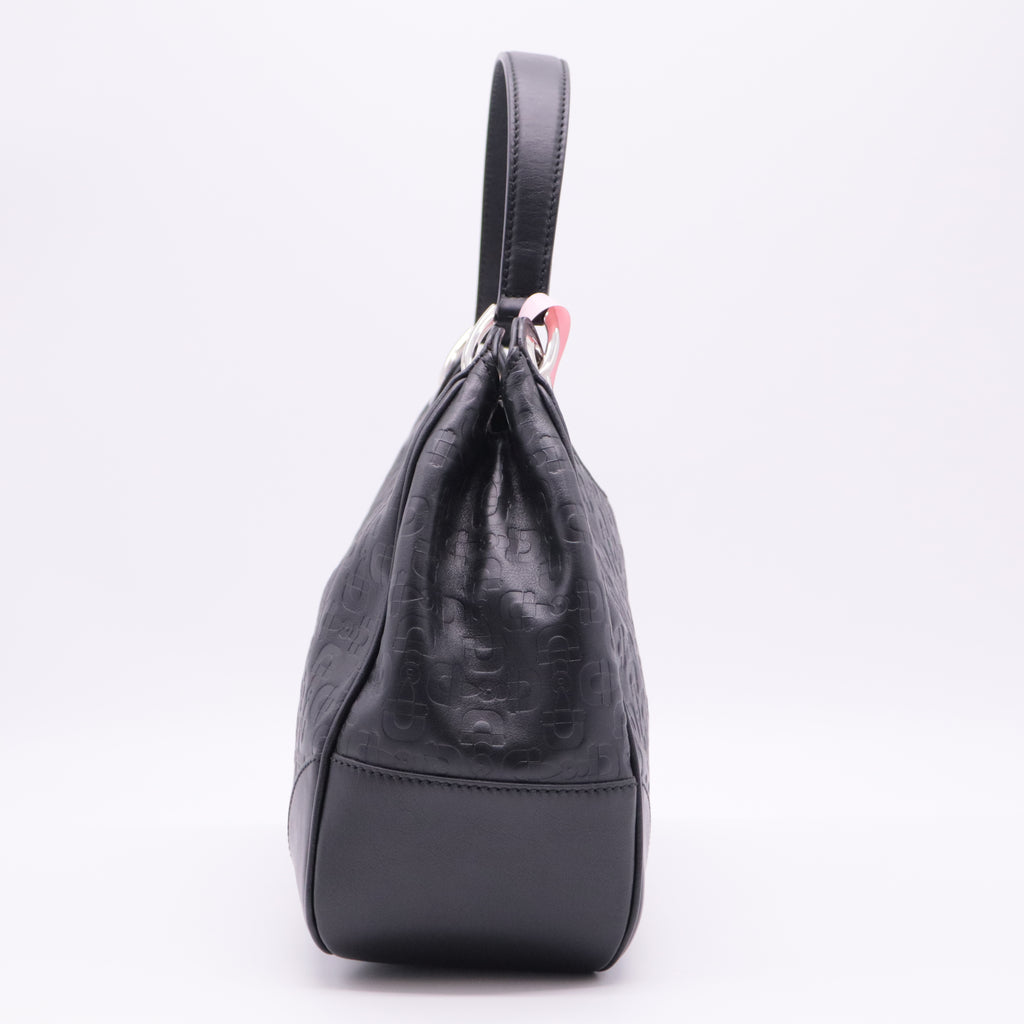 Horsebit Embossed Leather Bag Black twins