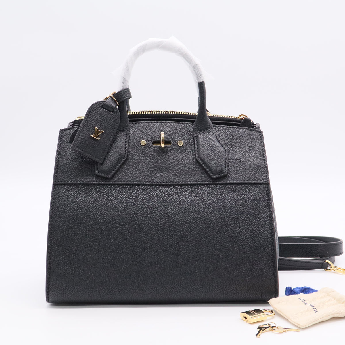 Louis Vuitton Black Pebbled Leather City Steamer MM Bag Twins LDJ3052