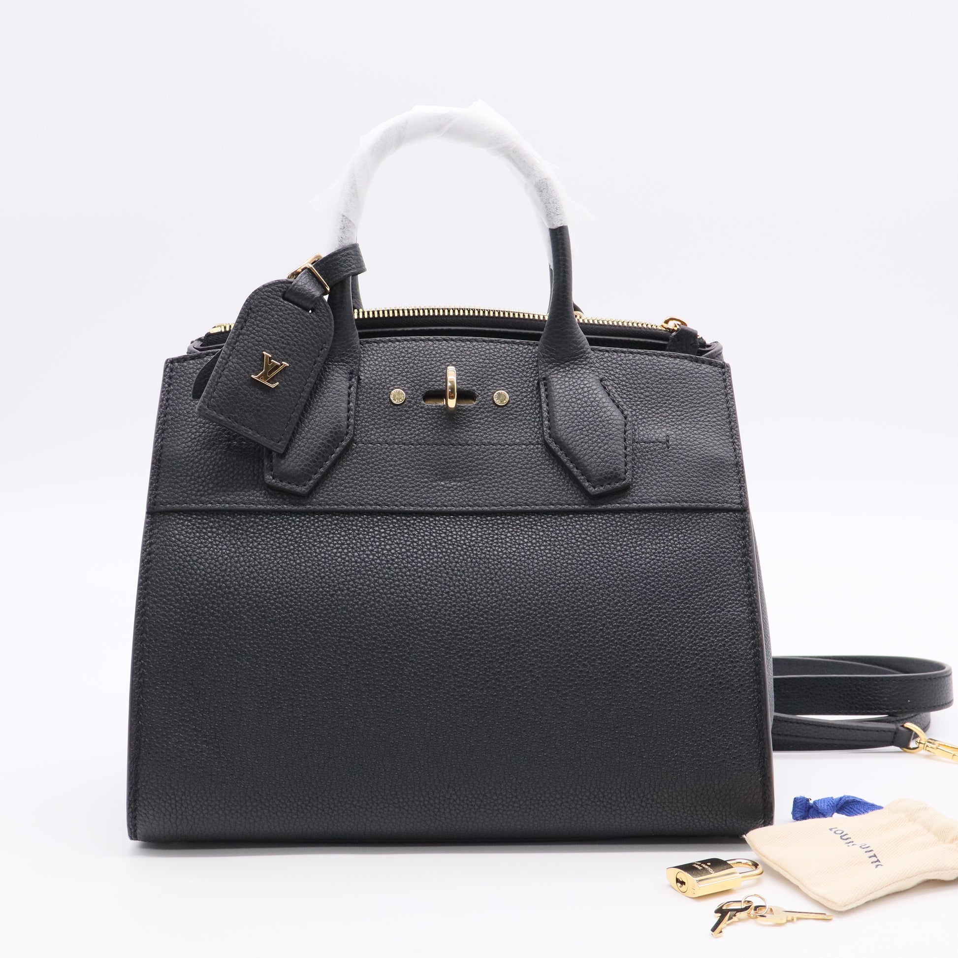 Louis Vuitton Black Pebbled Leather City Steamer MM Bag Twins LDJ3052